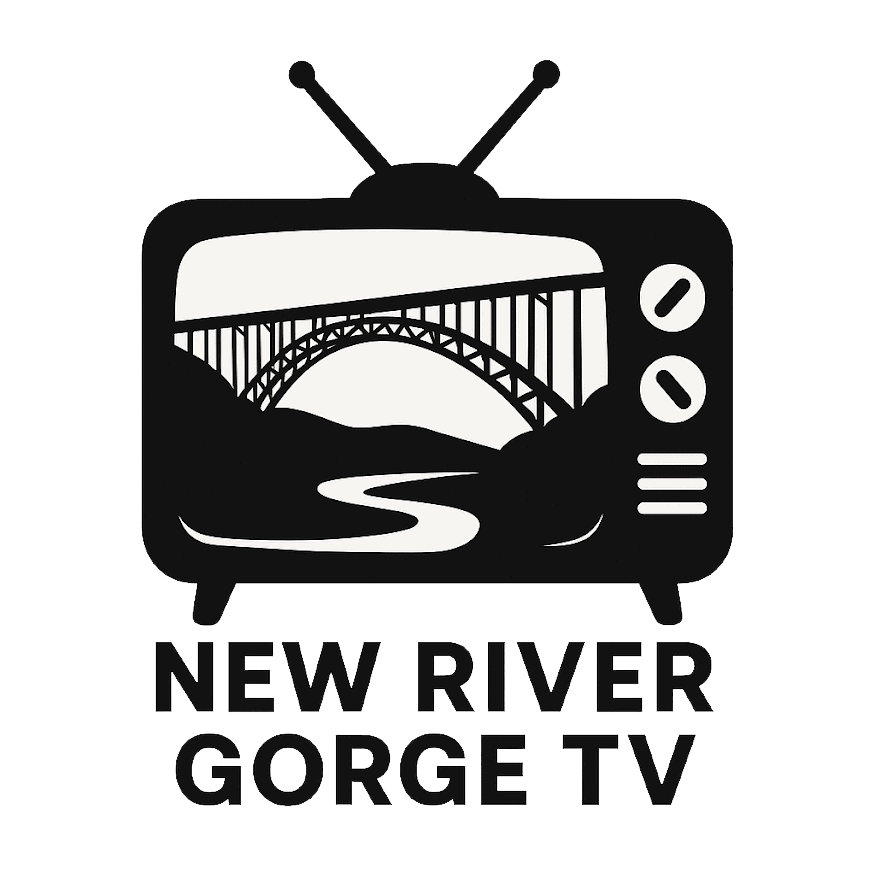 New River Gorge TV logo with bridge and river illustration.